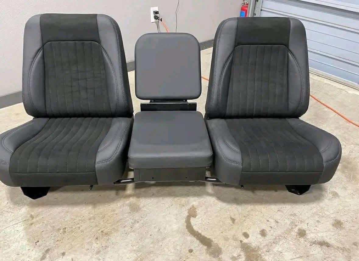 Custom C10 / Classic Truck Bucket Seats & Console Assembly (Black/Gray Suede)