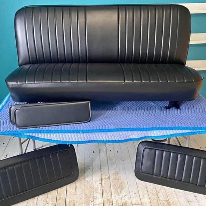 Custom Black Upholstered Bench Seat & Door Panels (Fits 60-66 Chevy C10 / Classic Trucks)
